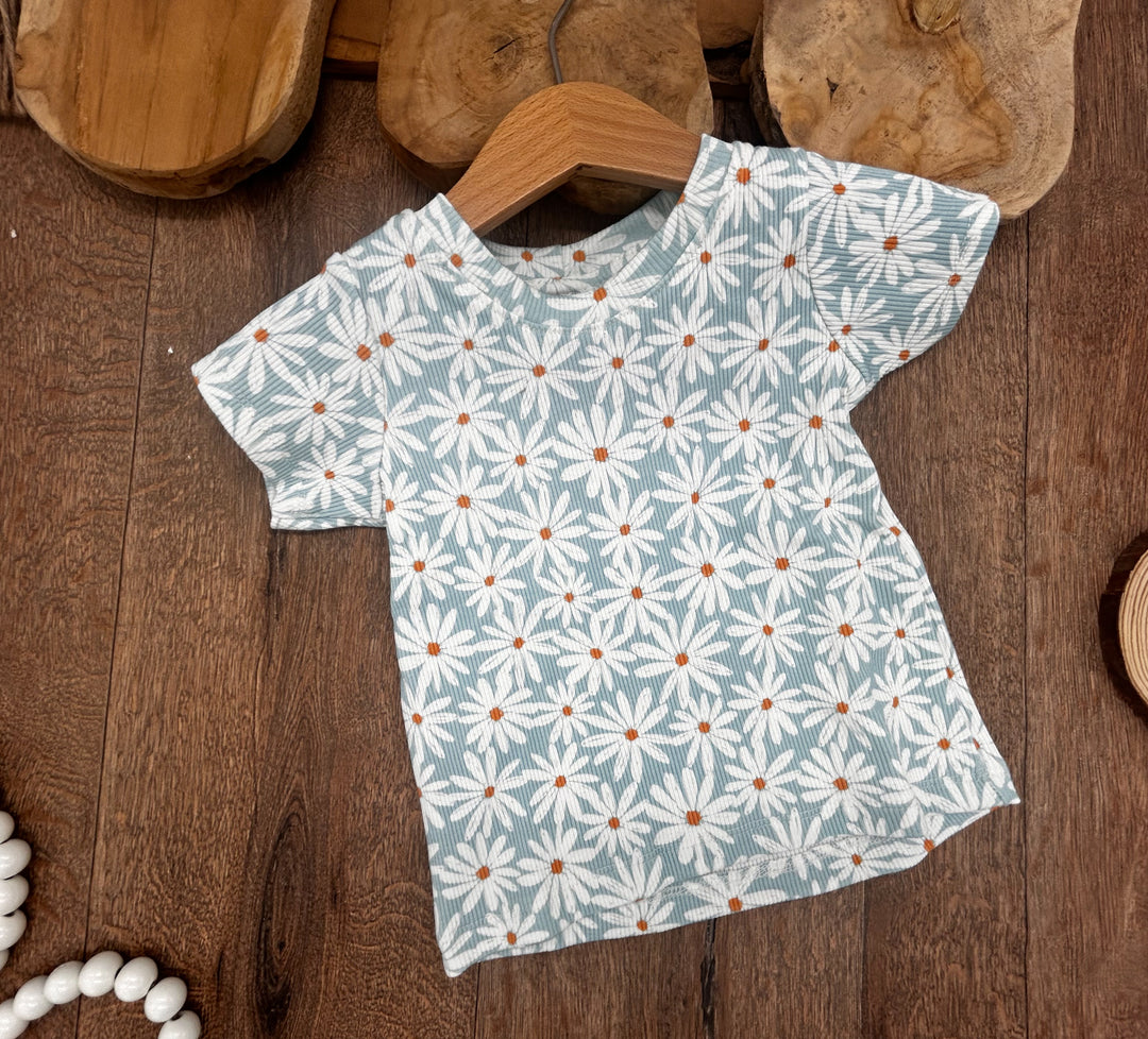 Sofortkauf T-Shirt slim Gänseblümchen blau Rib 74